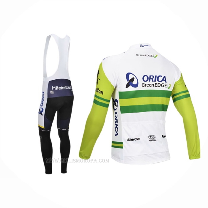 2013 Ropa Ciclismo Orica GreenEDGE Blanco Verde Mangas Largas y Culotte Lunga